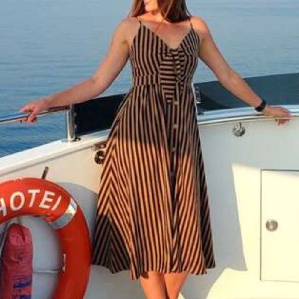 BOHO DOLLZ Striped peekaboo knot front cami dress - Picture 6 of 7